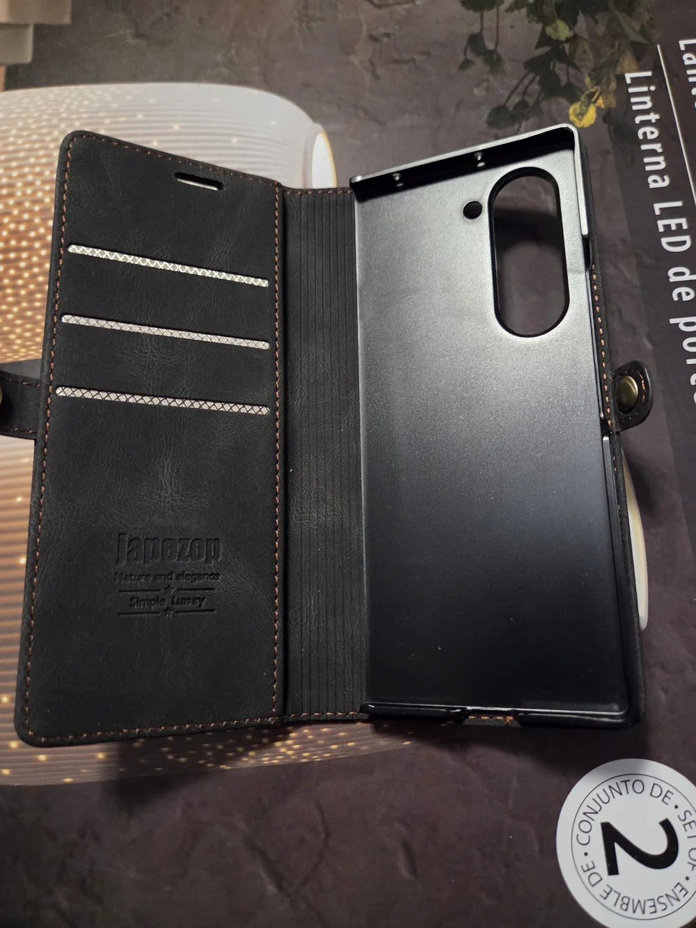 Leather Wallet Folio Phone Case - Black Z Fold 6
